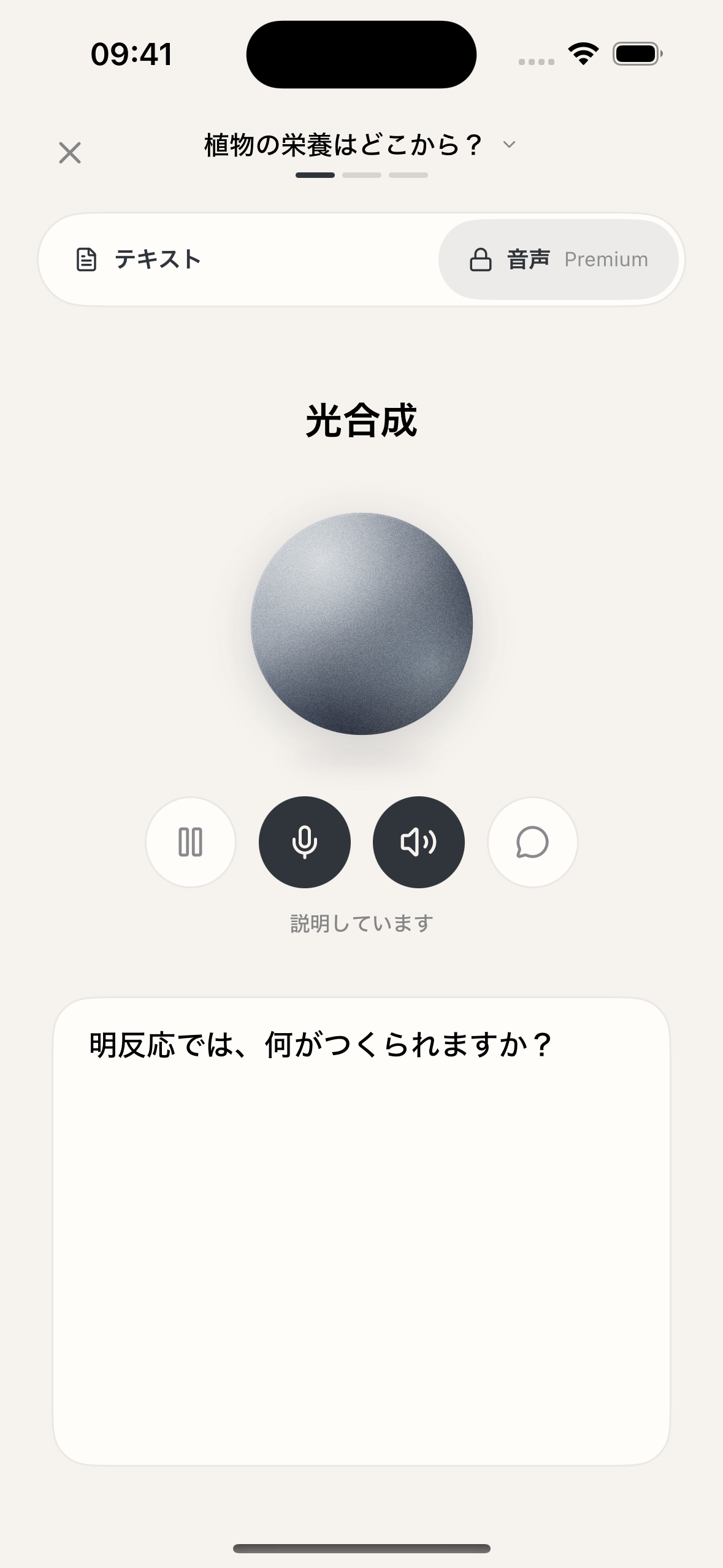Lecta’s iPhone tutor explaining photosynthesis with a voice orb